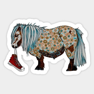 Shetland pony with a sneaker Sticker
